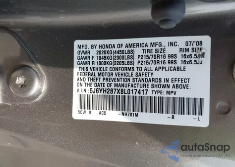 2008 Honda Element Ex из США, поврежденный, VIN 5J6YH287X8L017417